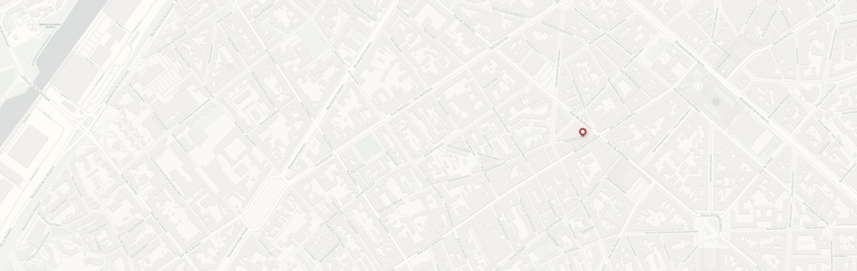 Carte de Lille : la boutique au 8 rue Ratisbonne, à l'angle des rues Masséna et Gambetta, à Wazemmes